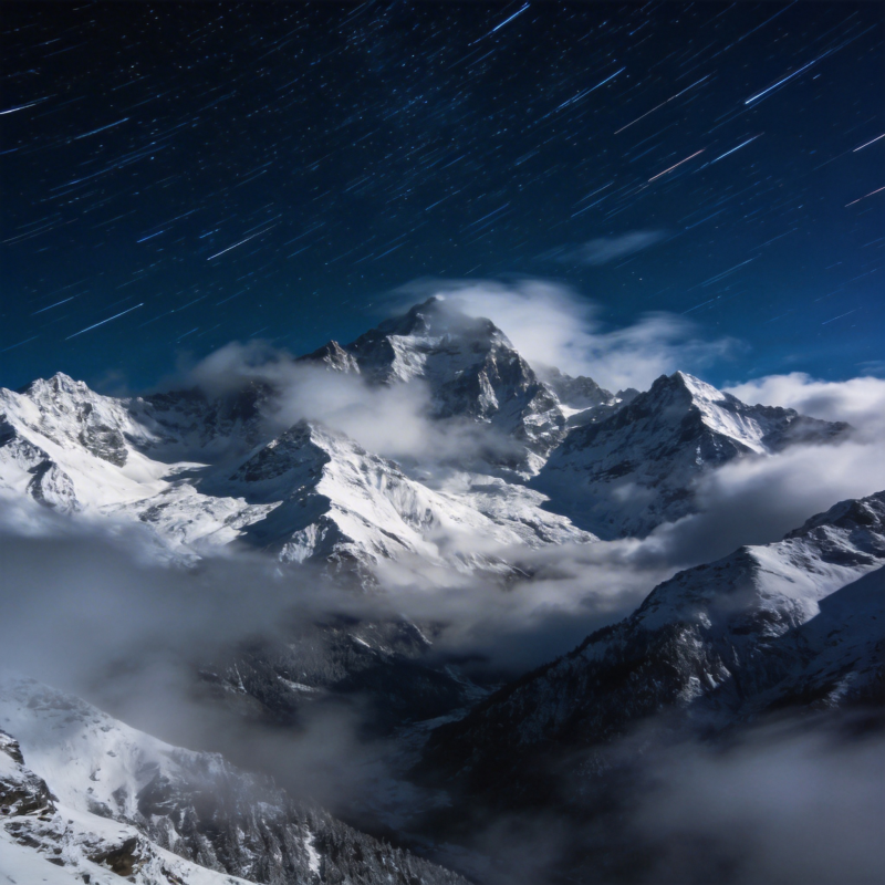 星轨雪山夜景图片