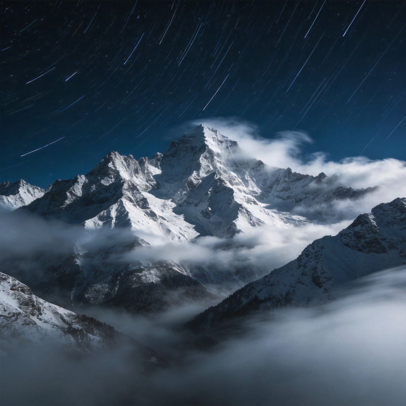 星轨雪山夜景图片