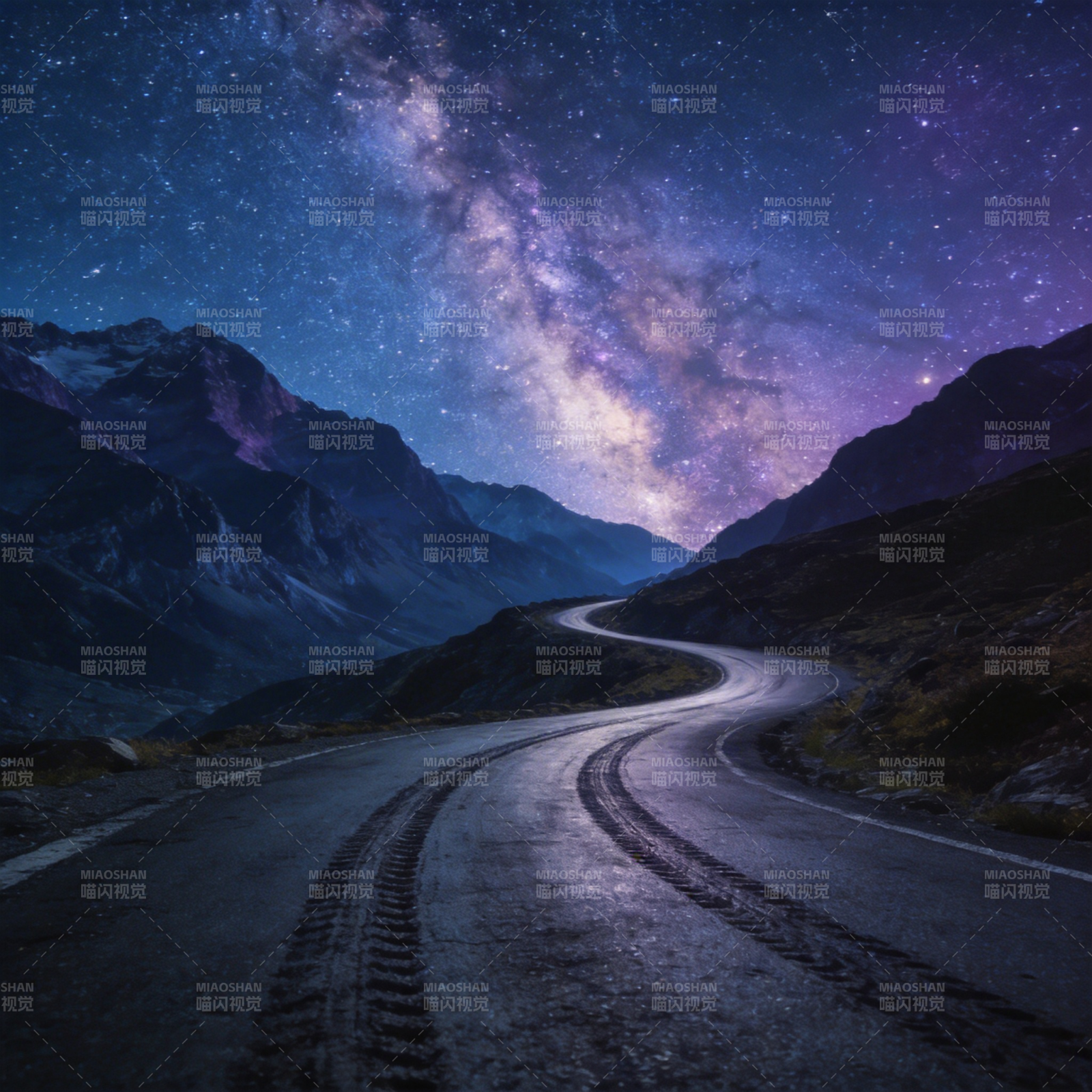 星河下的山路图片