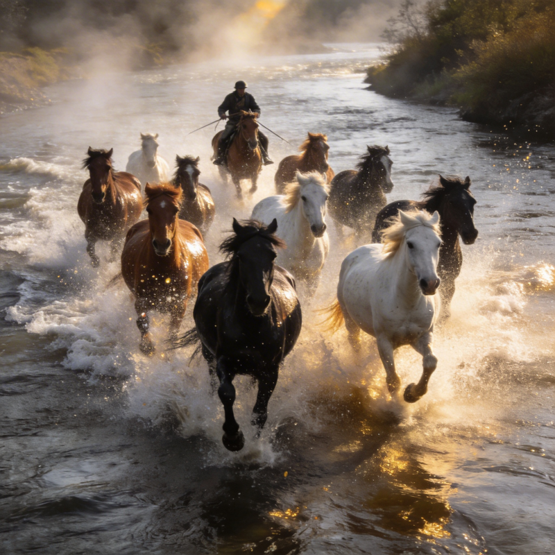 骏马奔腾溪流间图片