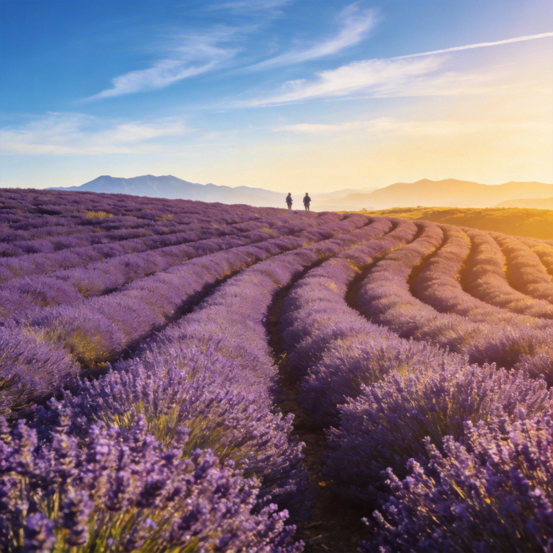 薰衣草田日落行图片