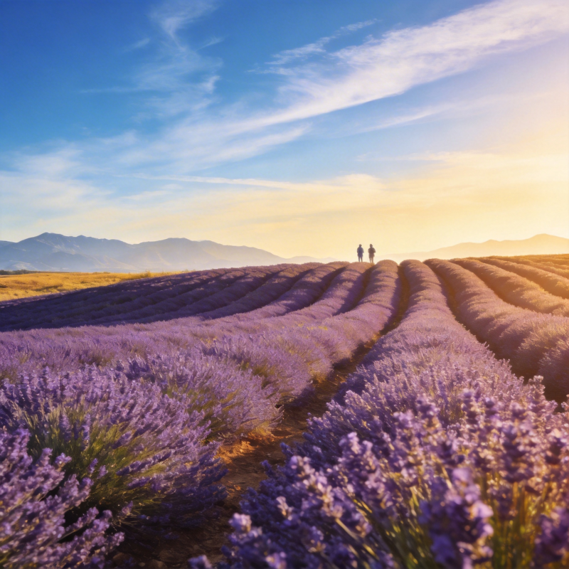薰衣草田日落行图片