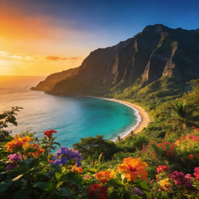 热带海滩日落美景图片