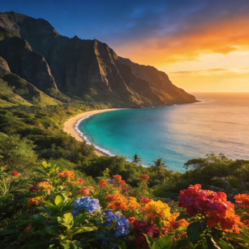 热带海岸夕阳美景图片