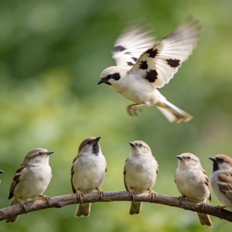 麻雀栖枝 一鸟飞翔图片