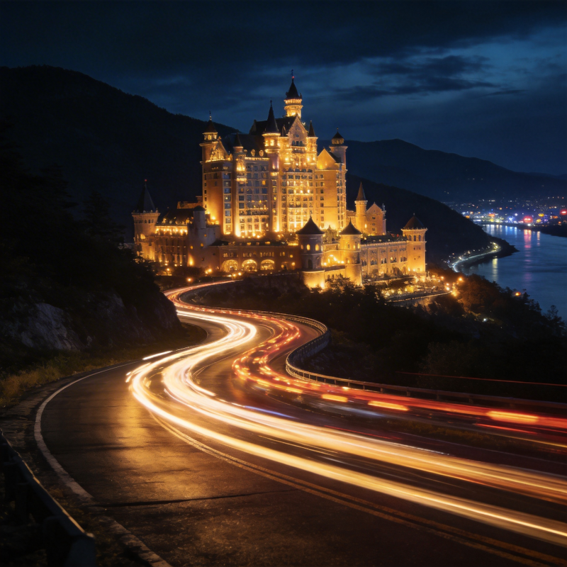 夜幕下的城堡灯火图片