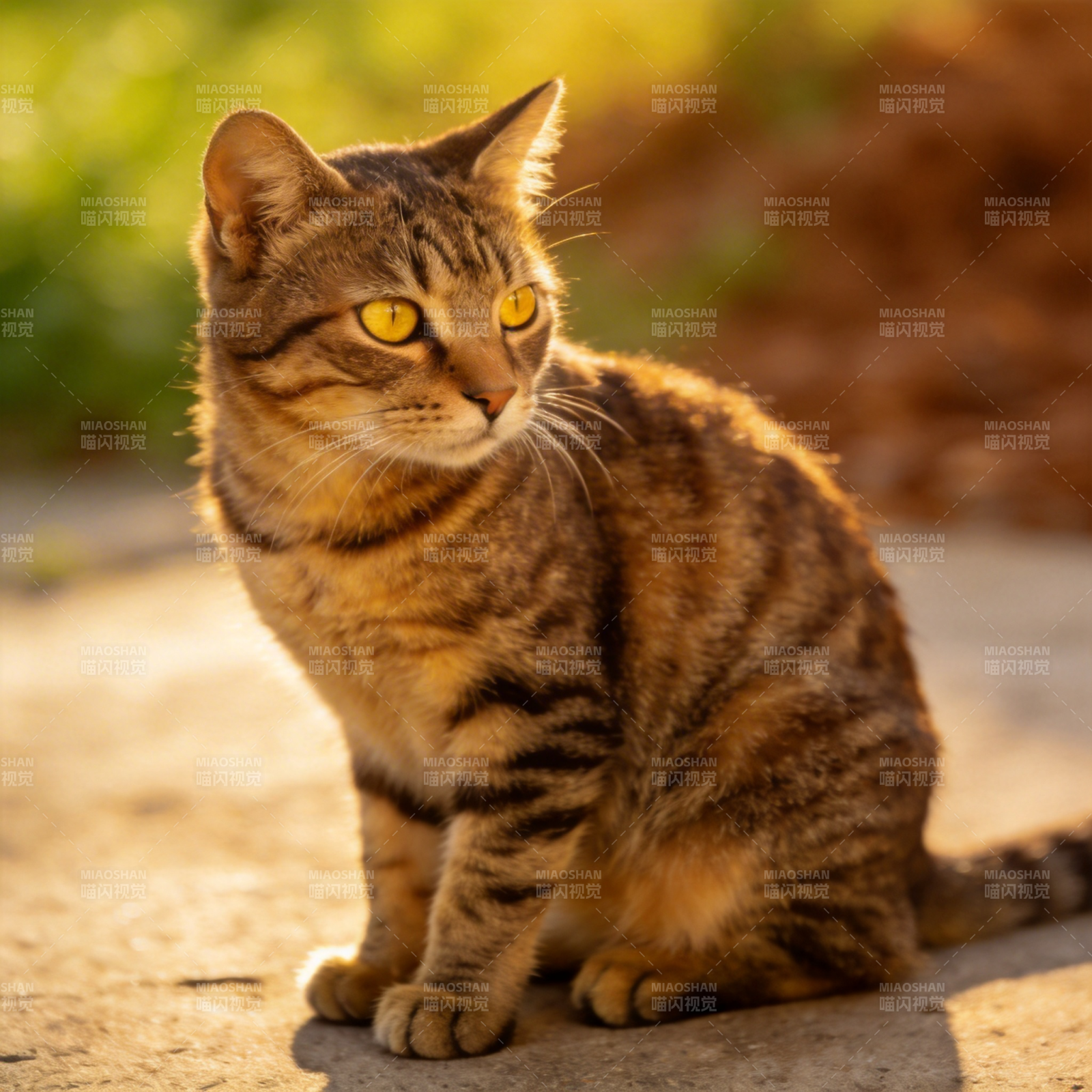 虎斑猫静坐凝视图片