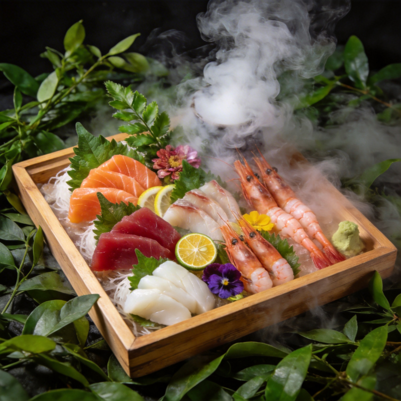 烟雾缭绕的寿司拼盘图片