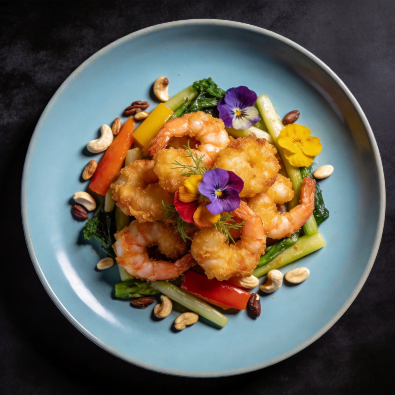 香酥虾仁配时蔬图片