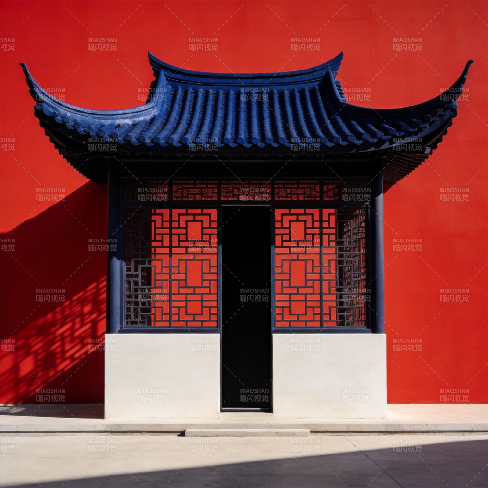 红墙蓝檐古亭图片