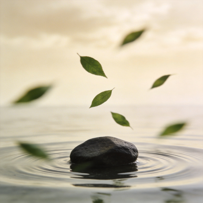 落叶石上涟漪图片