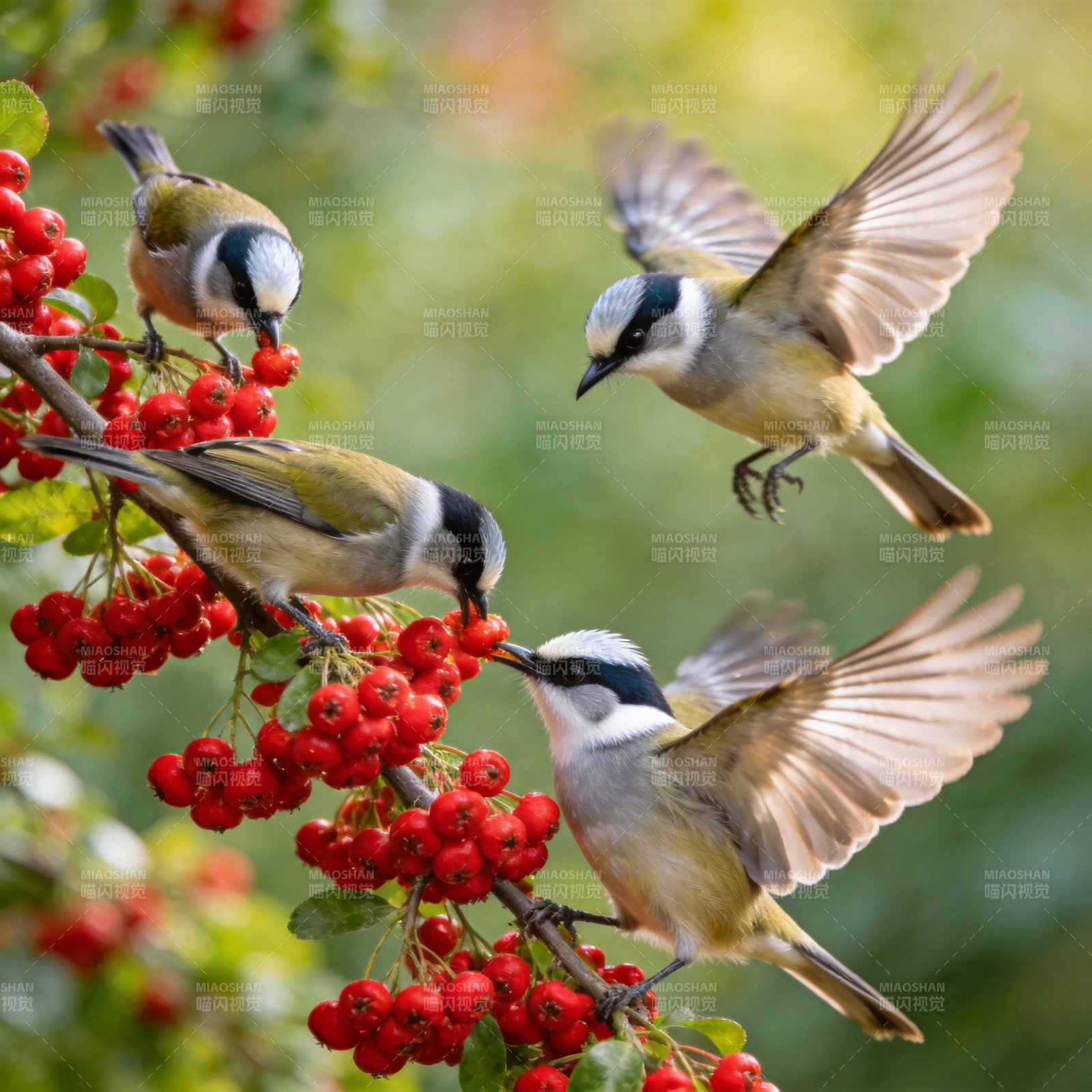 鸟啄红果枝头忙图片