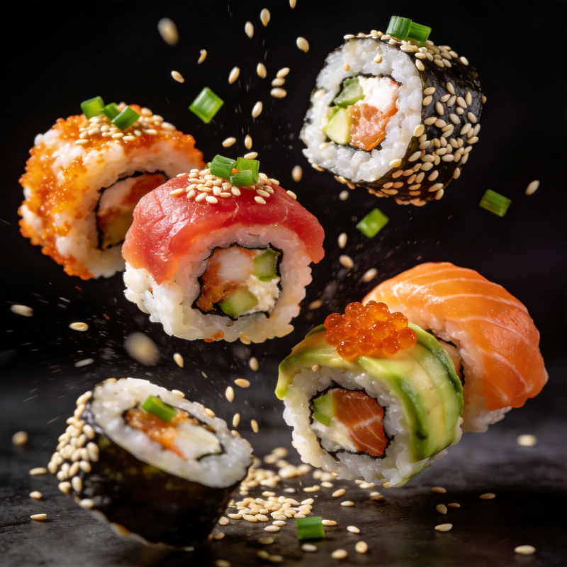 美味寿司飞舞图片