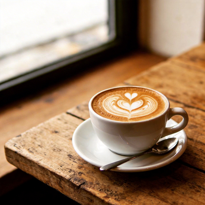 窗边咖啡拉花图片