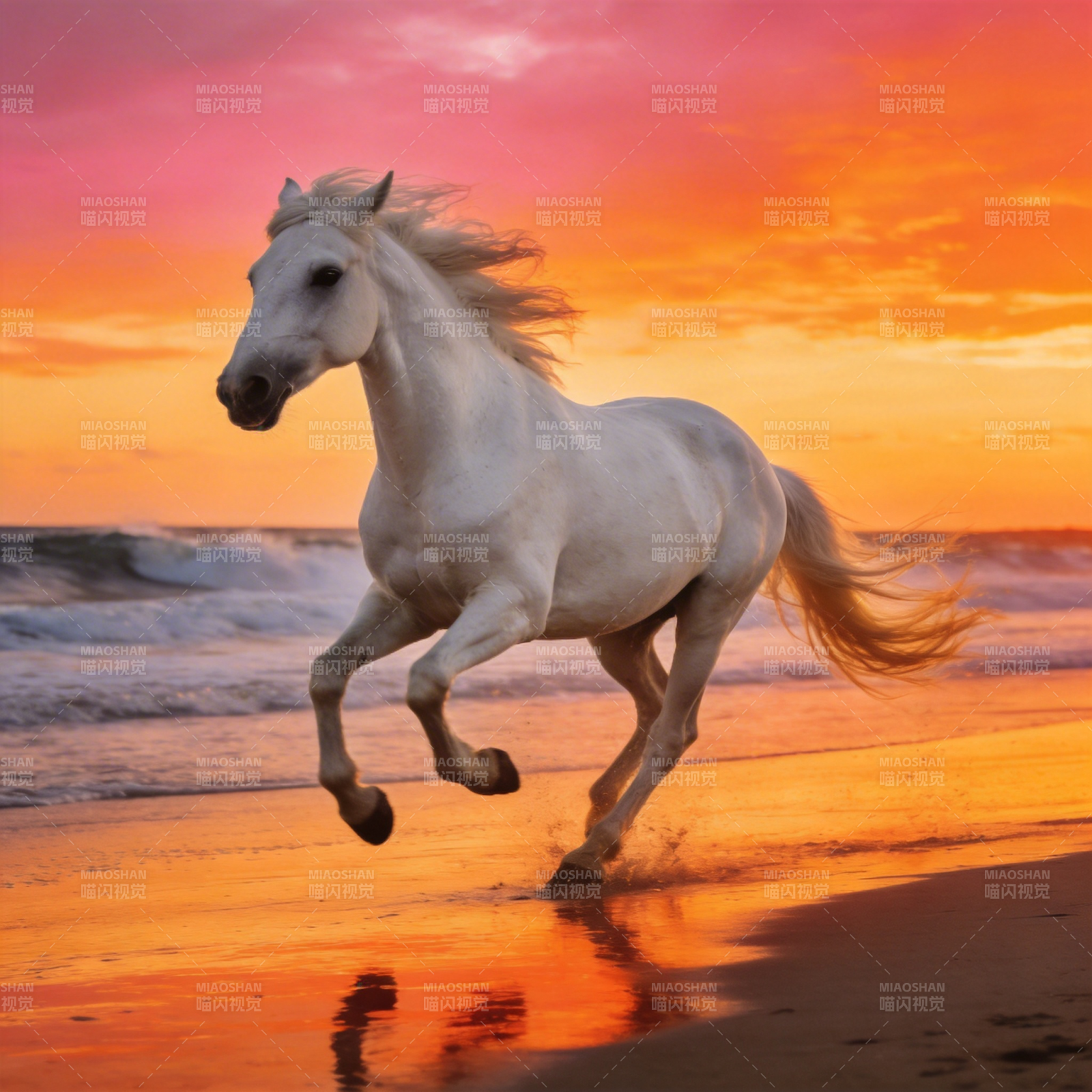 骏马奔腾夕阳下图片