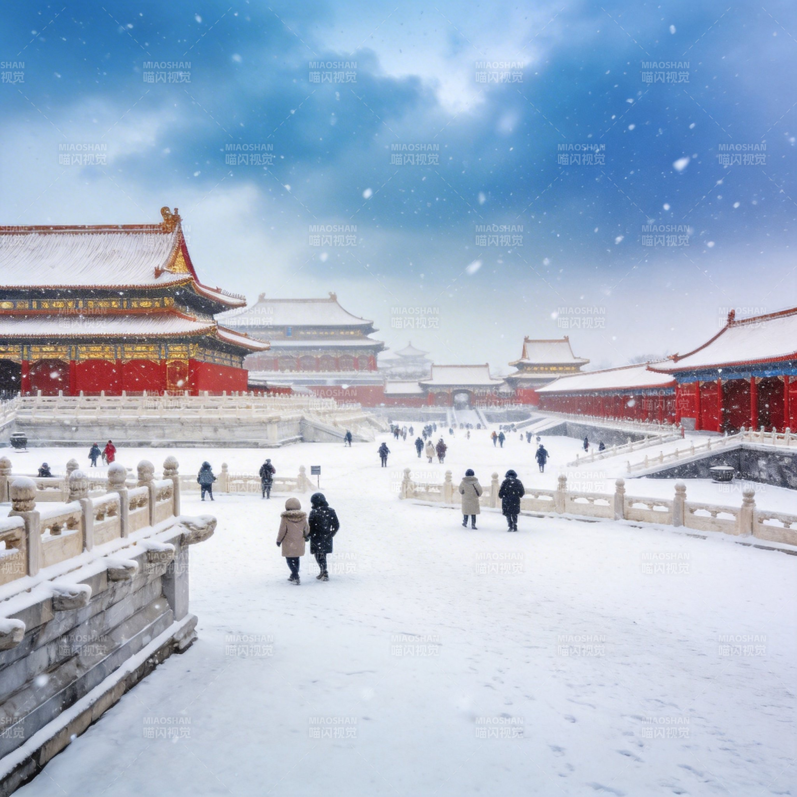 雪落故宫 红墙映白图片