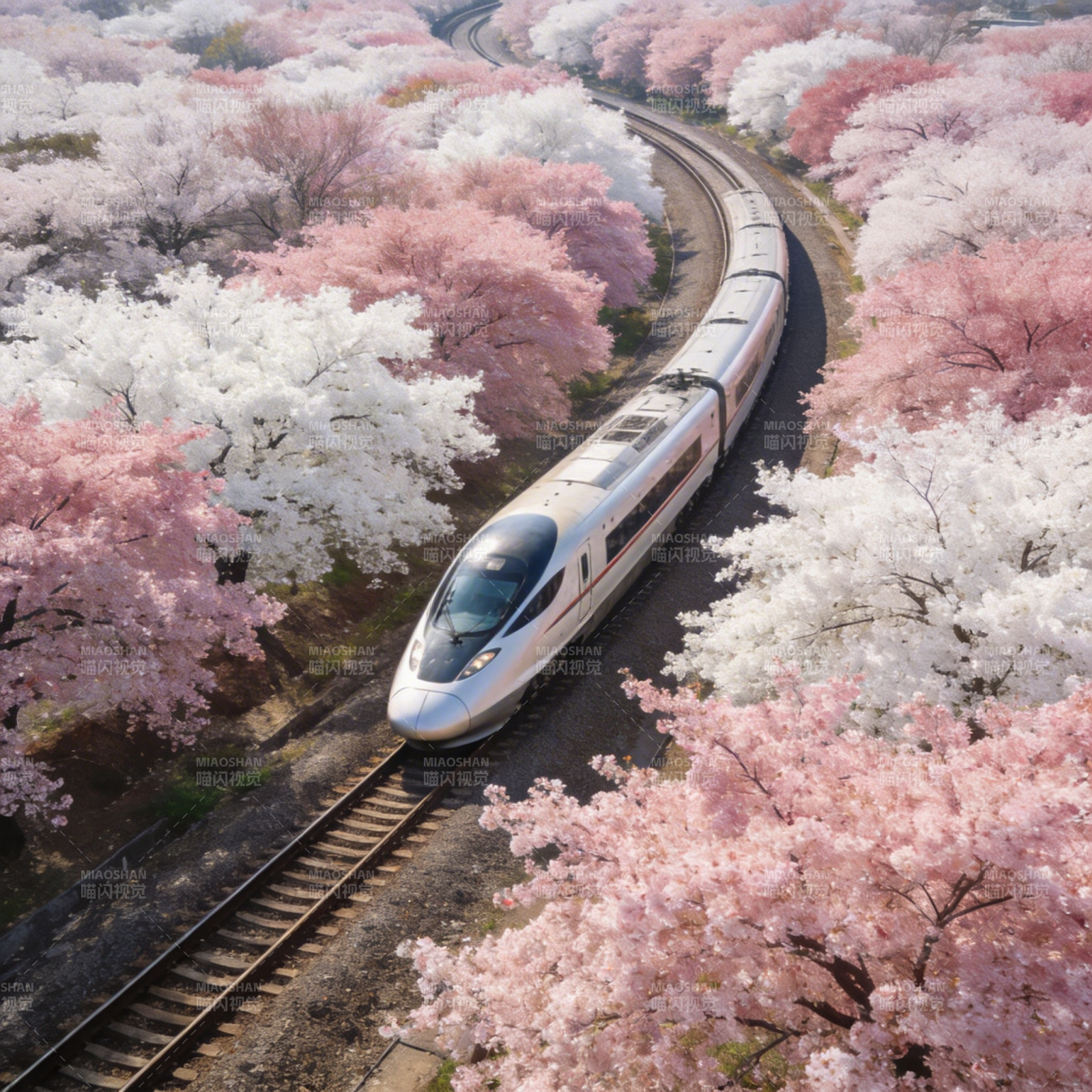 樱花列车春日行图片