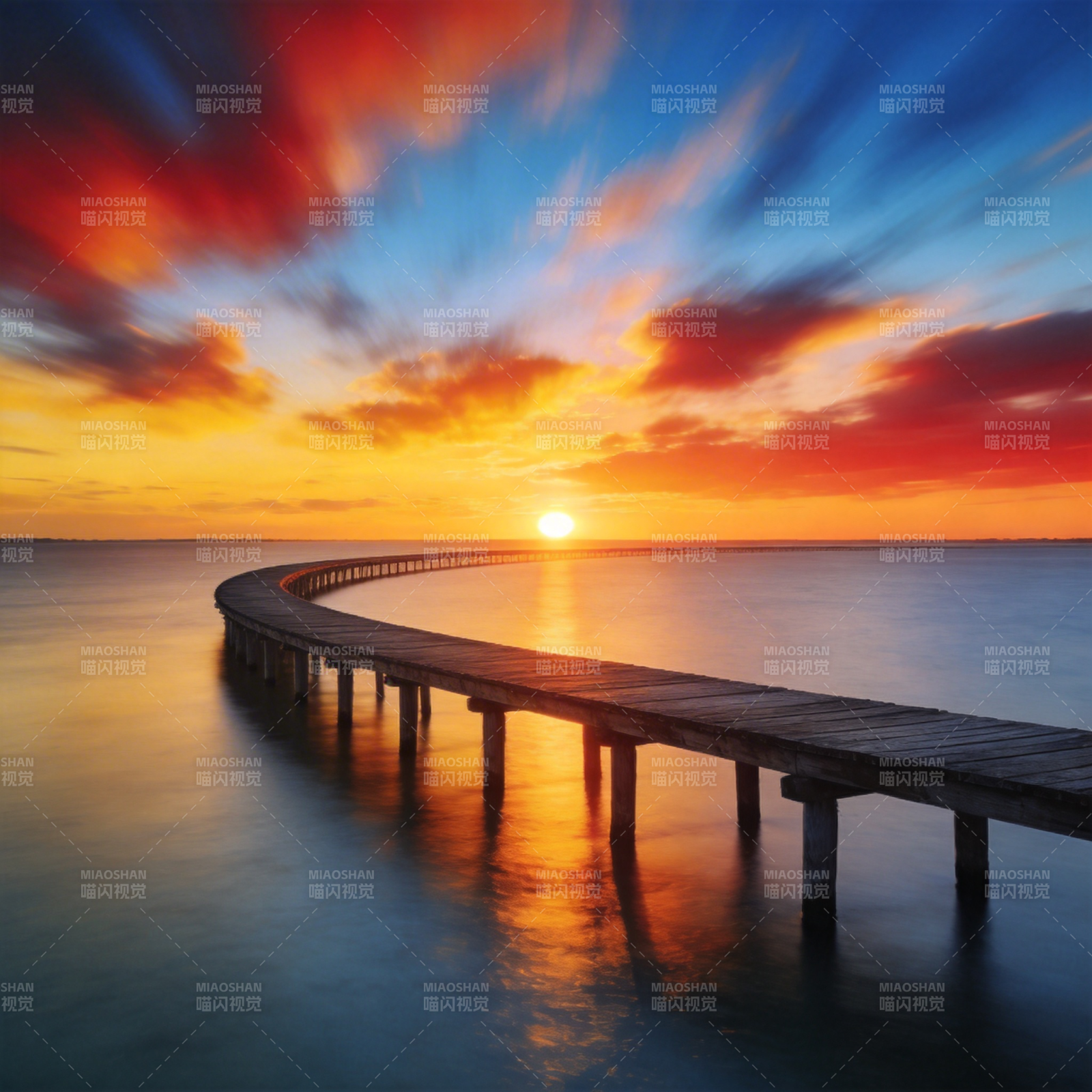 夕阳下的长桥图片