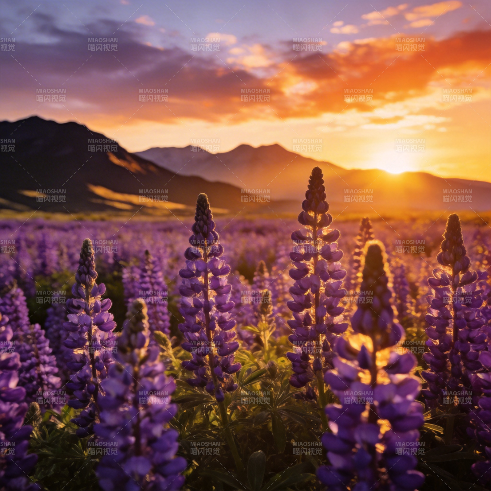 紫花映夕阳图片