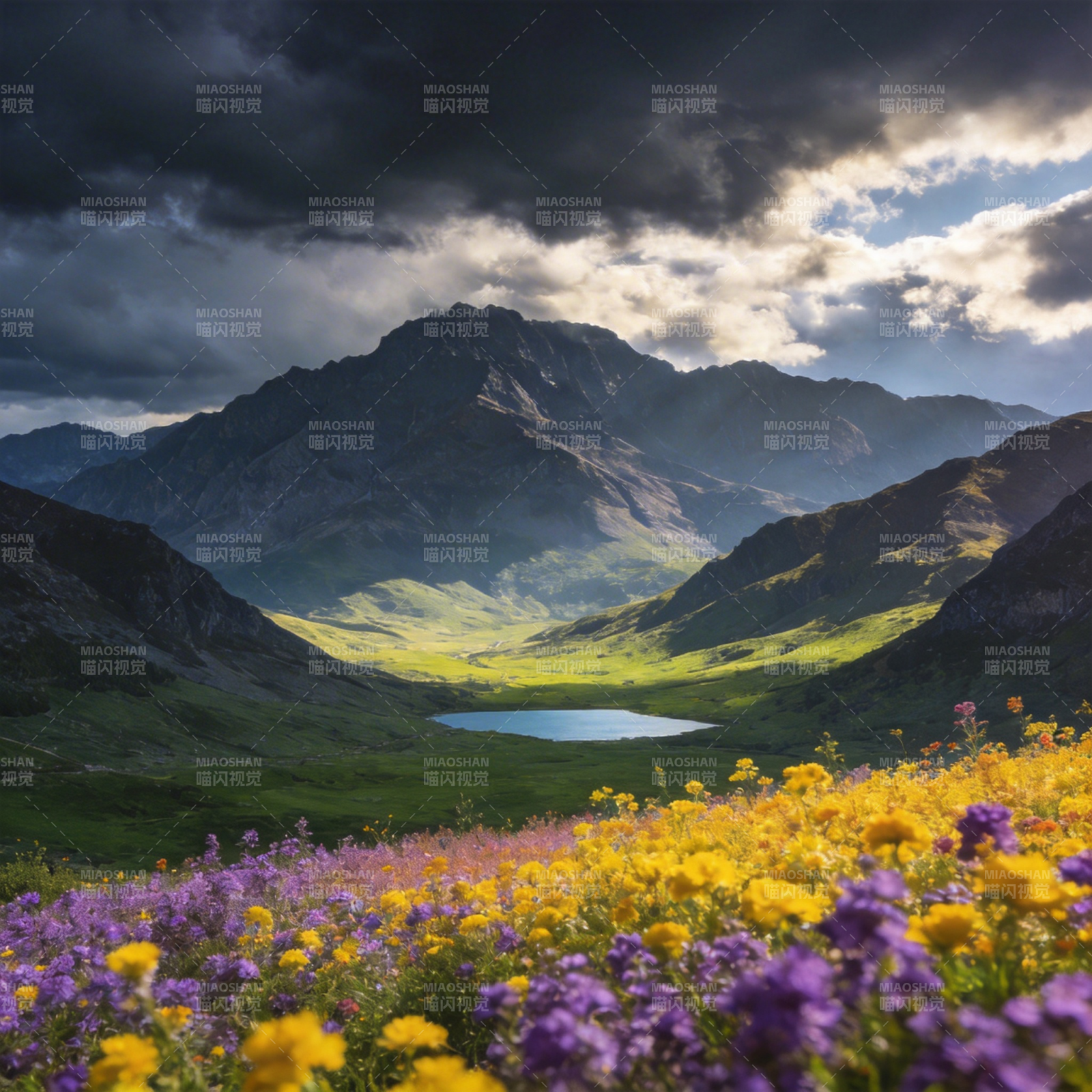 山湖花海 云影苍茫图片