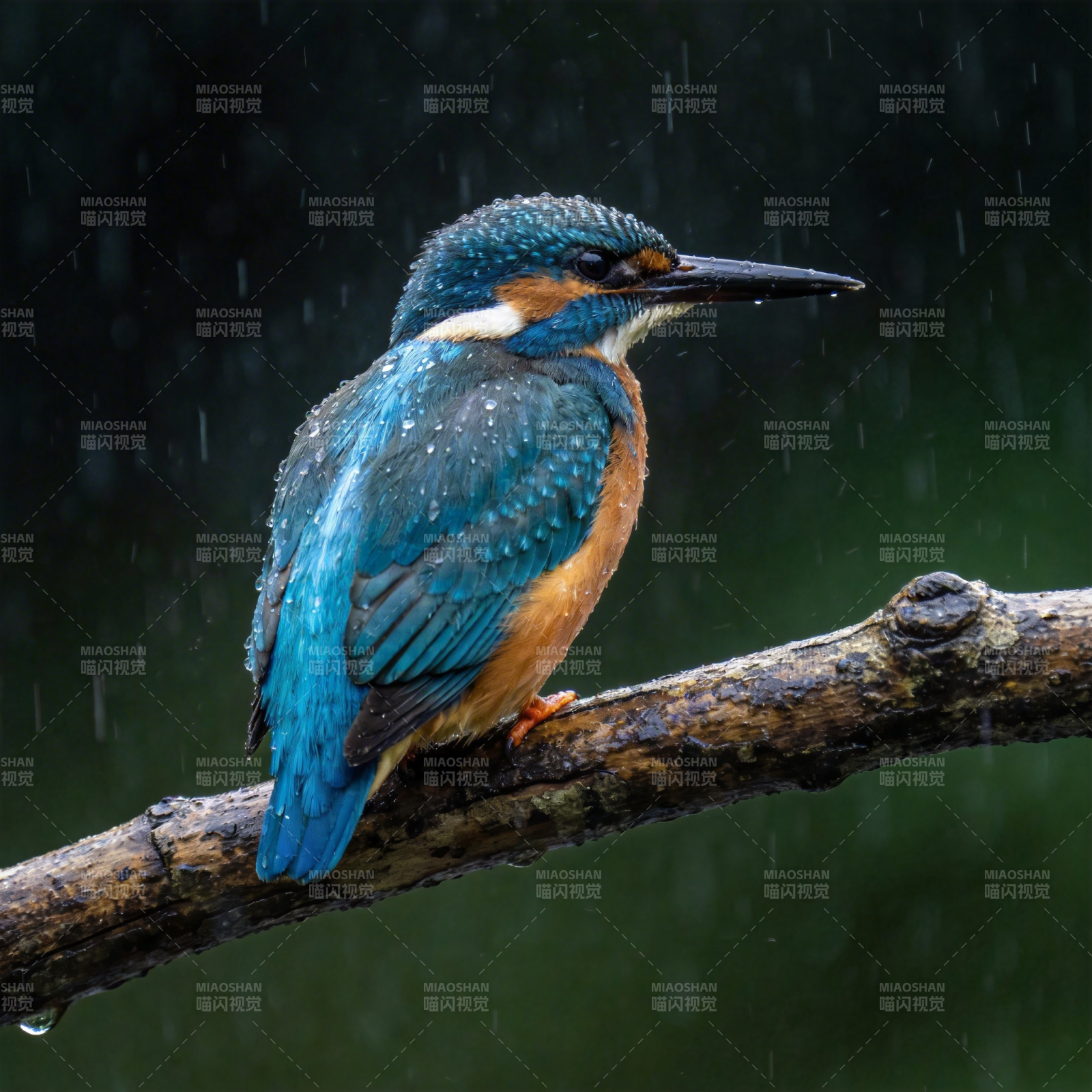 雨中翠鸟栖枝头图片