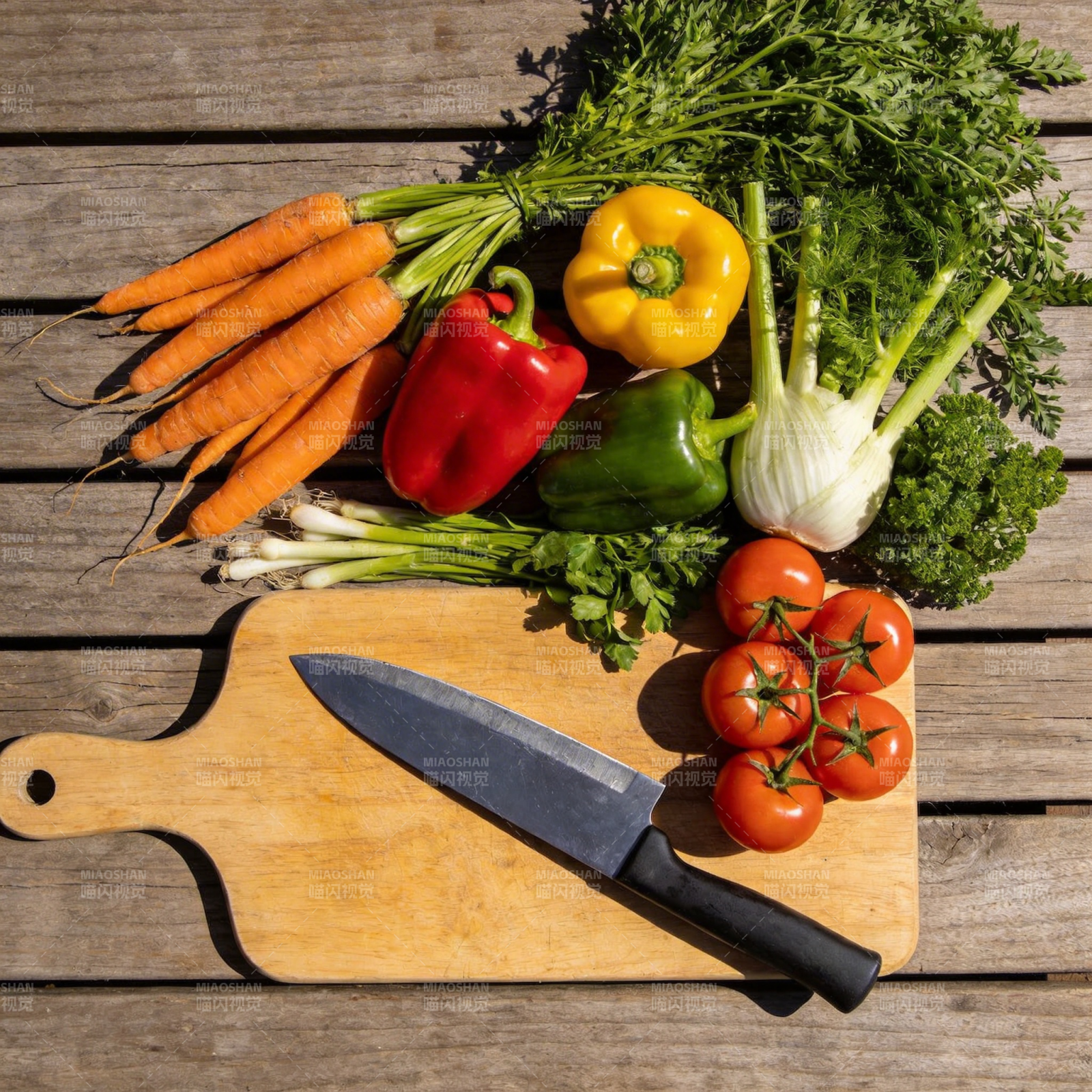 新鲜蔬菜与刀具图片
