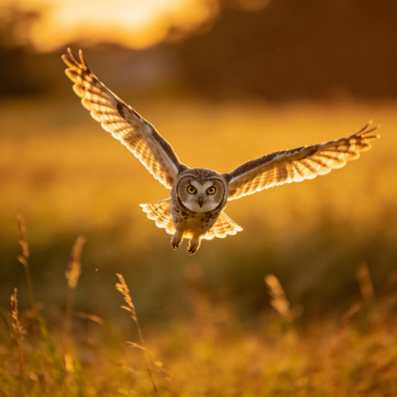金光中的飞翔猫头鹰图片