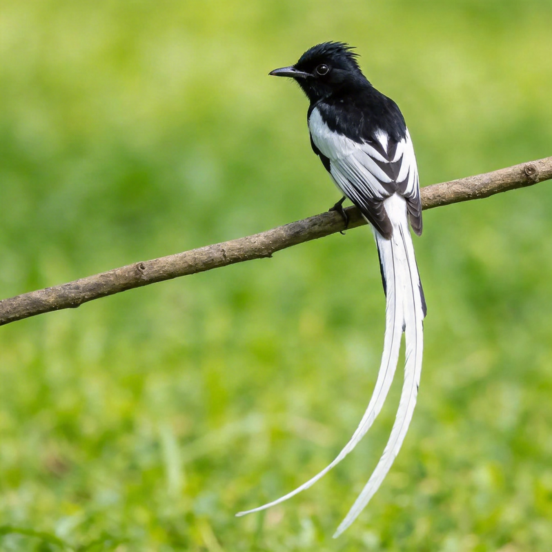 黑白长尾鸟栖枝图片