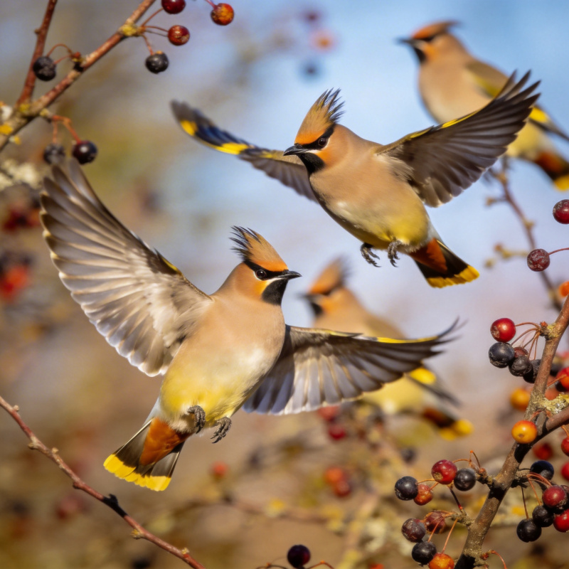 太平鸟觅食图图片