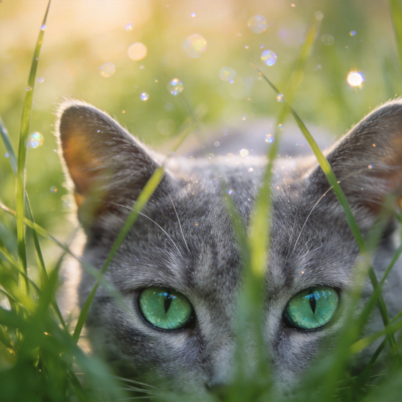 绿眸猫草间凝视图片