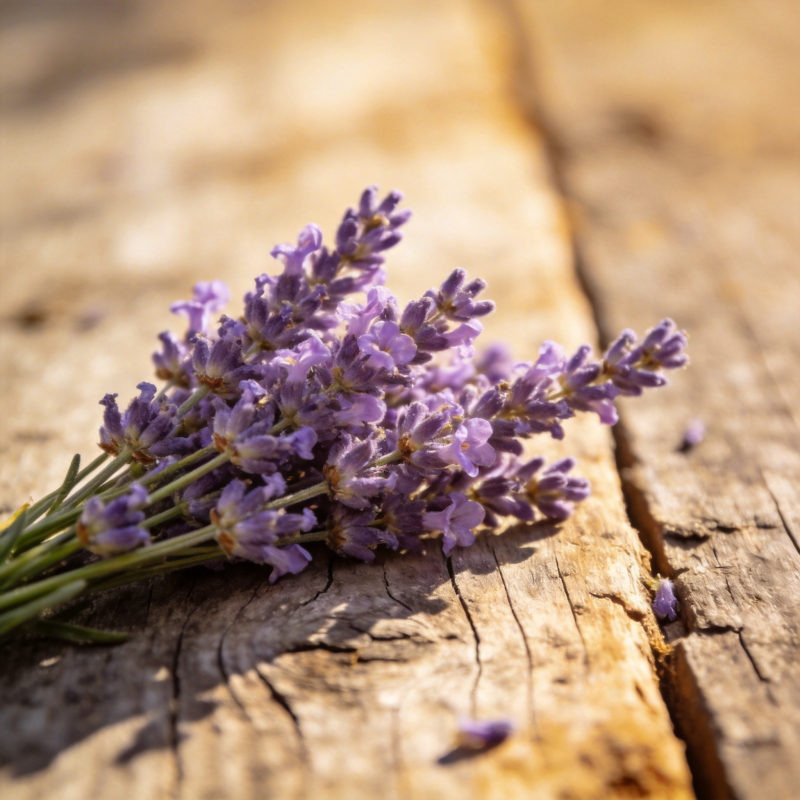 薰衣草静置于木纹图片