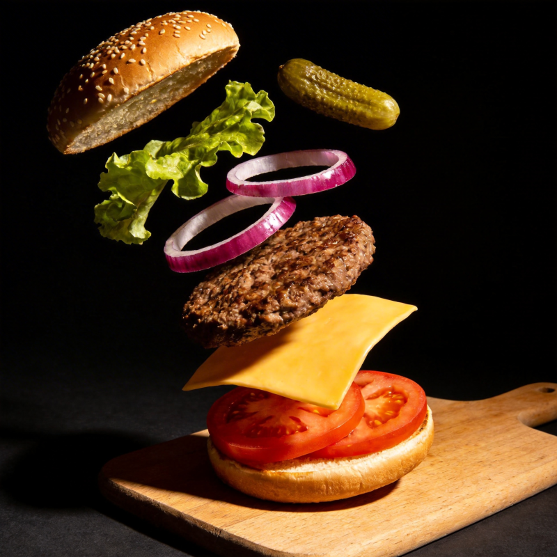 汉堡食材悬浮图图片