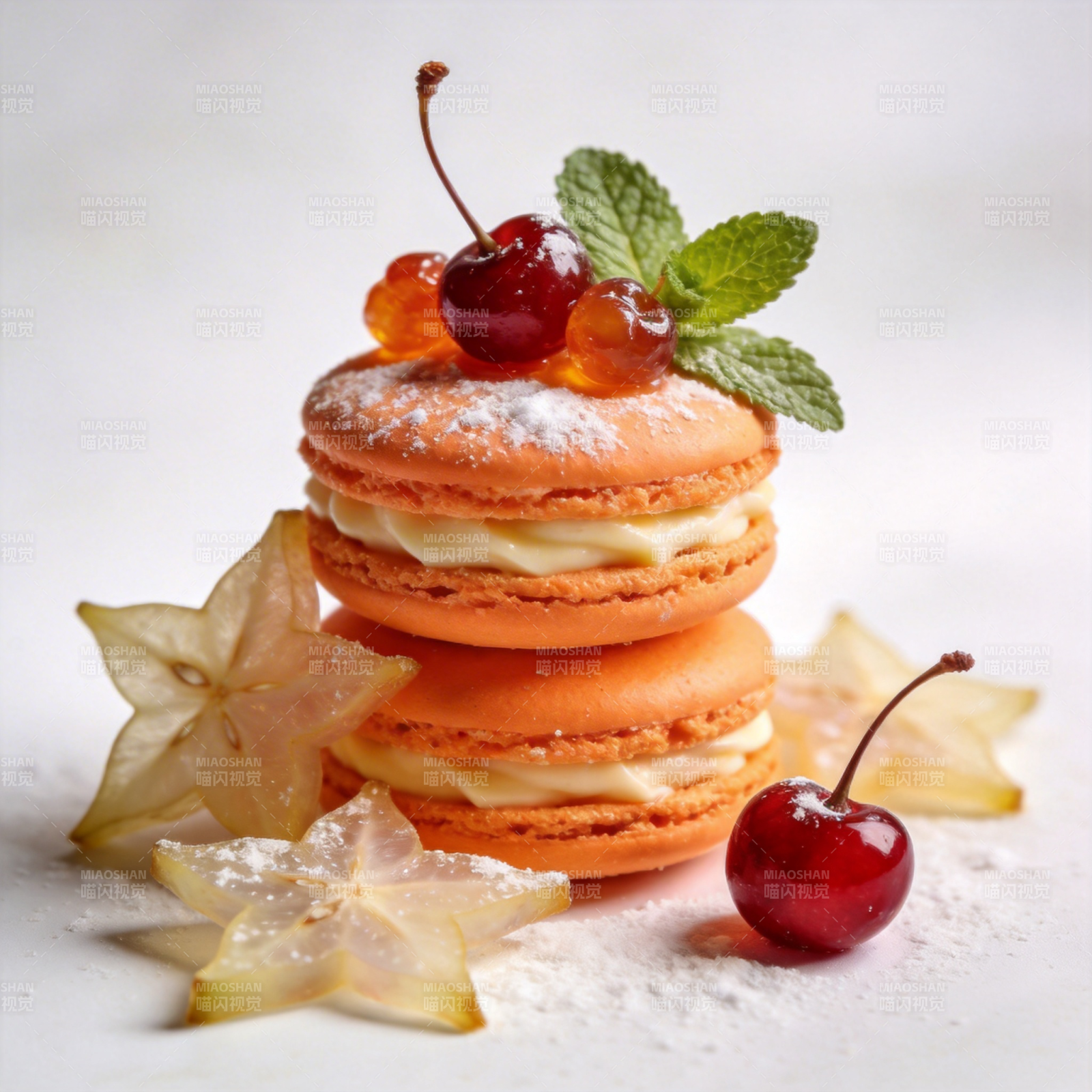 樱桃马卡龙甜点图片