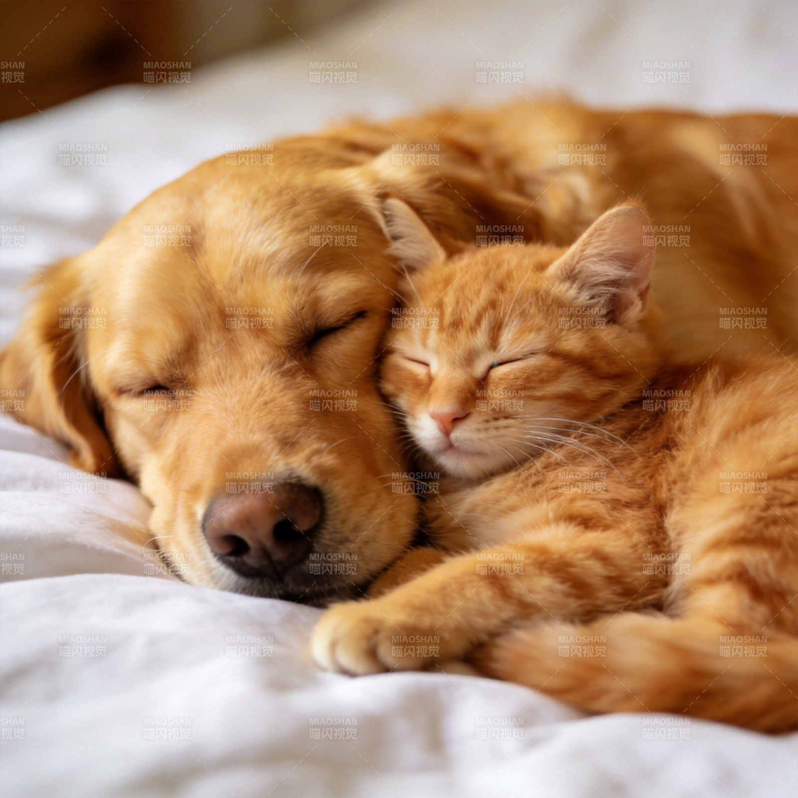 猫狗共眠 温馨相伴图片