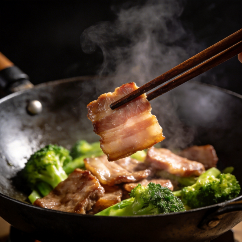 炒腊肉配西兰花图片