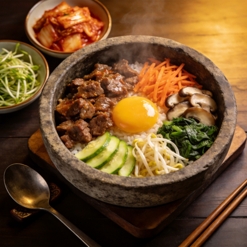 石锅拌饭配泡菜图片