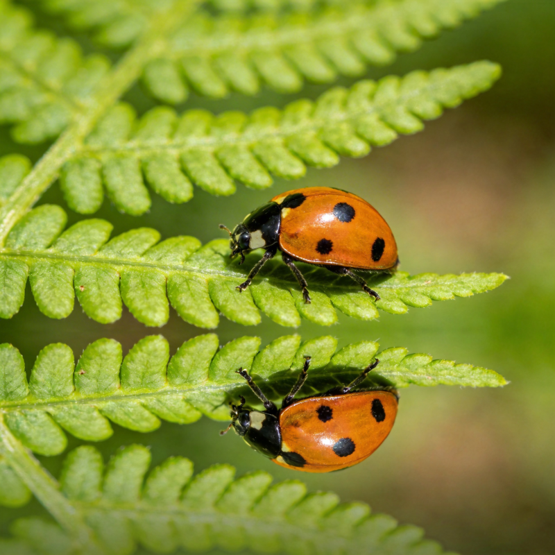 瓢虫栖息绿叶上图片