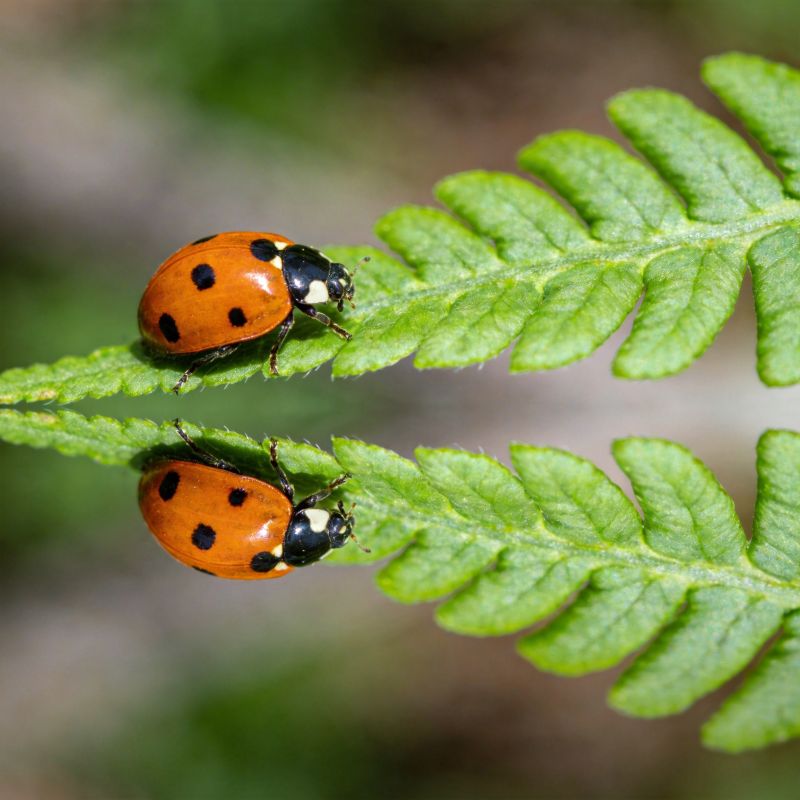 瓢虫栖息绿叶上图片