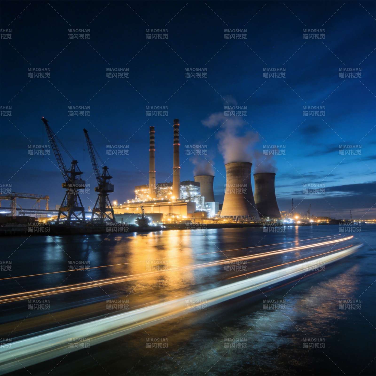 夜幕下的工业港图片