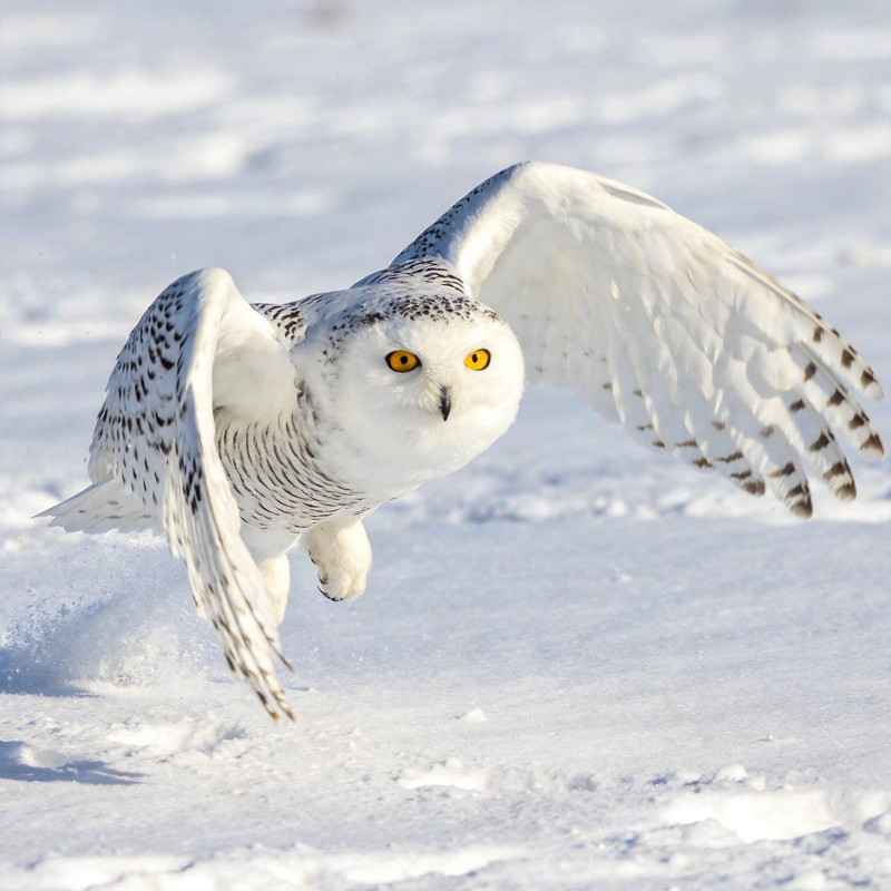 雪鸮翱翔于雪原图片