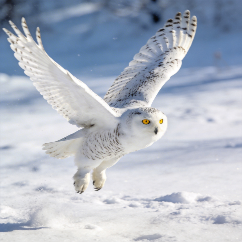 雪鸮翱翔于雪原图片