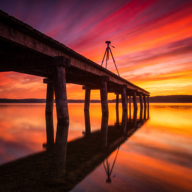 日落长桥倒影图片