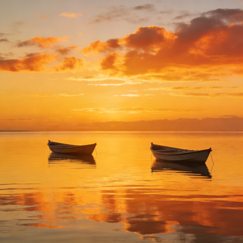 夕阳下的静谧湖面图片