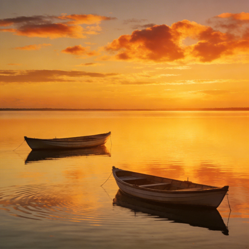 湖上双舟映夕阳图片