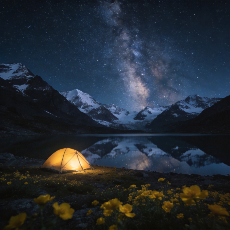 星夜湖畔露营图片
