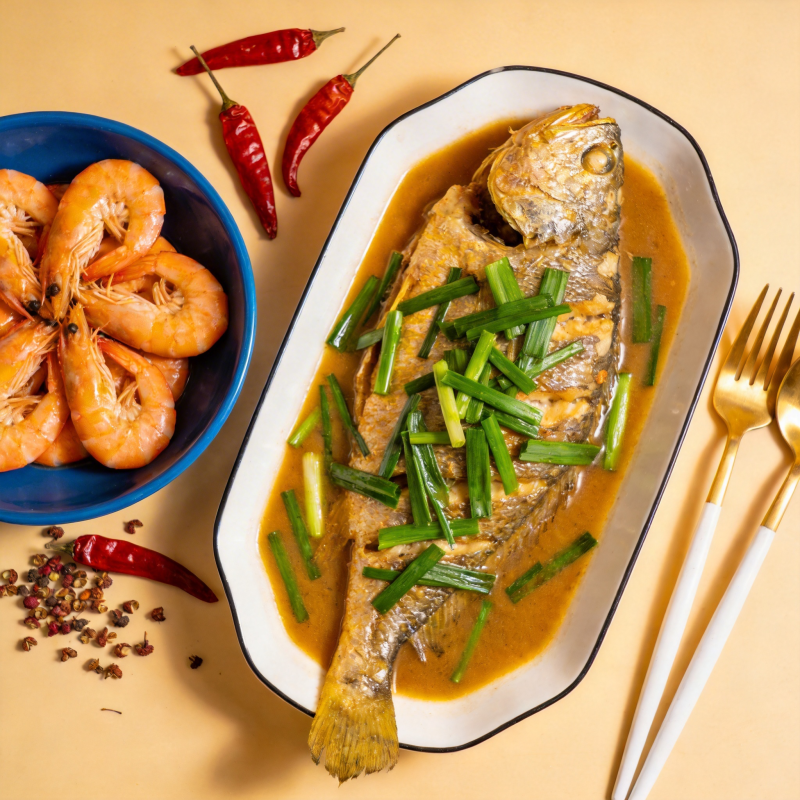 红烧鱼配虾仁图片