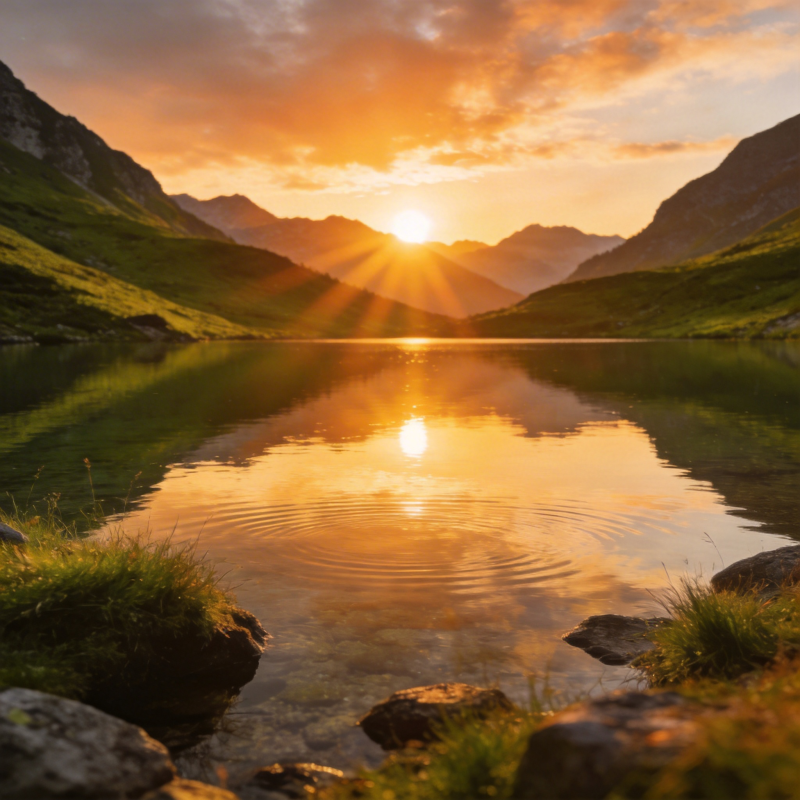 湖光山色映夕阳图片