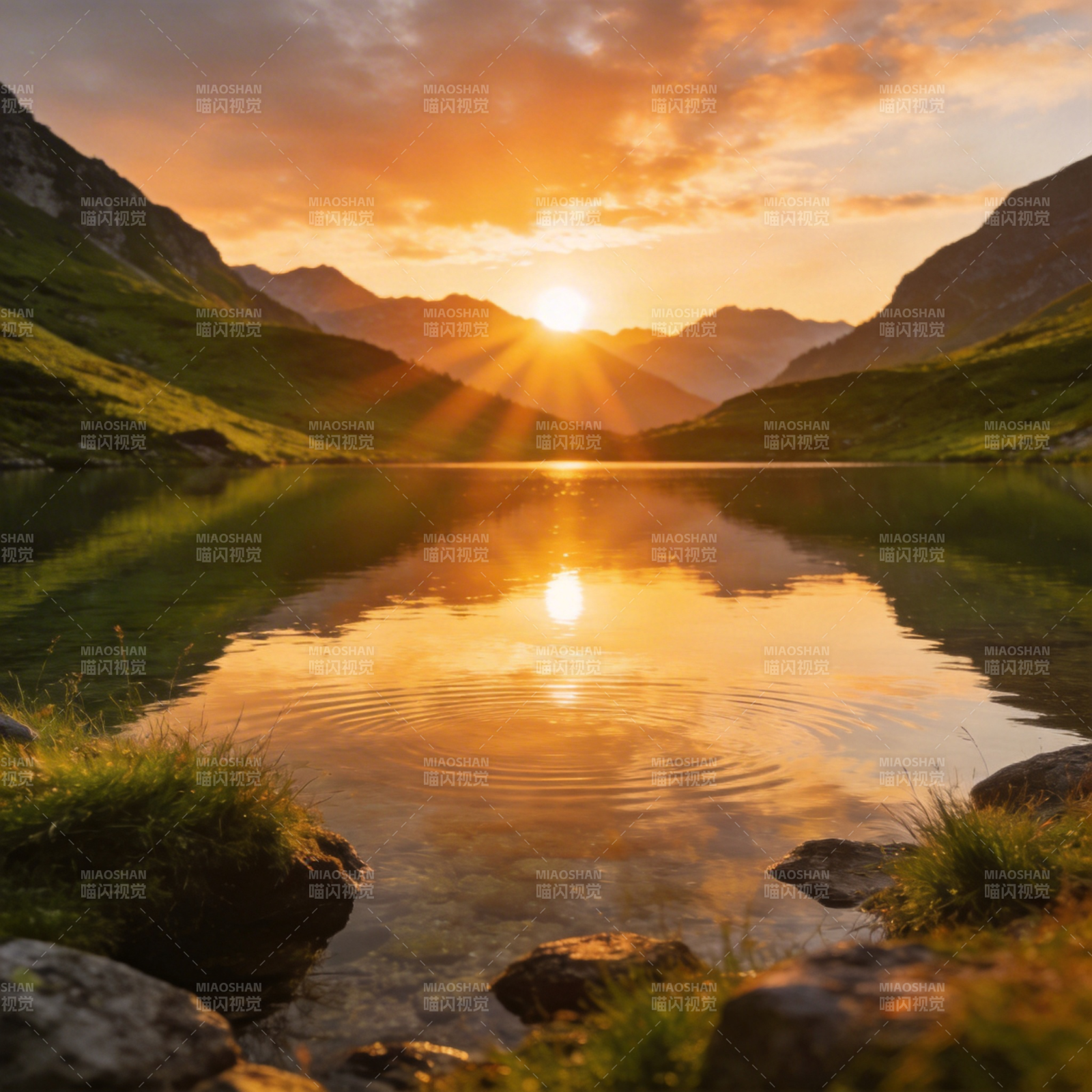 湖光山色映夕阳图片
