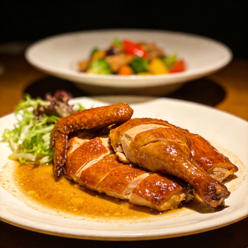 烤鸡配时蔬图片