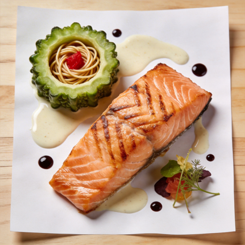 香煎三文鱼配意面图片